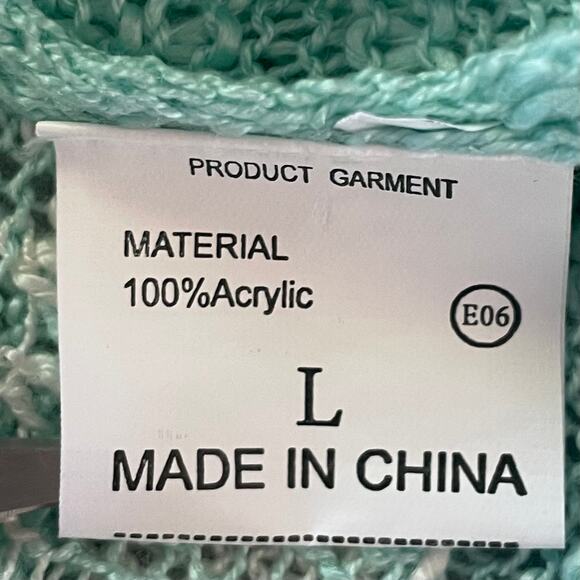 Aqua White Star Loose Weave Slouchy Sweater LARGE Beachy Whimsical Layering - Picture 9 of 10